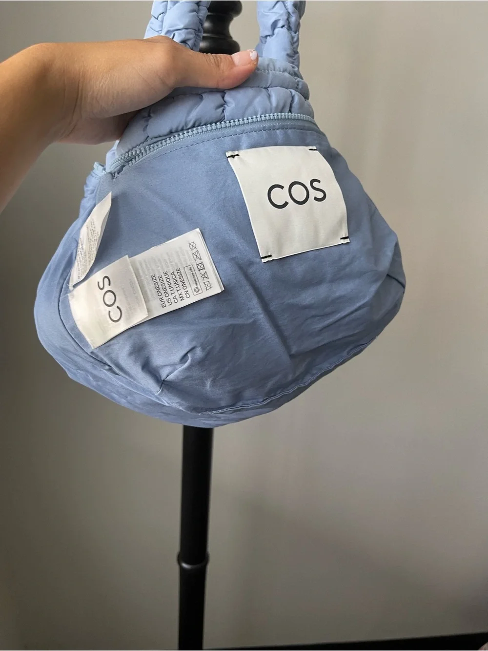 NEW COS Mini Quilted Pillowy Textured W/Curve Hobo Silhouette Bag in Light Blue